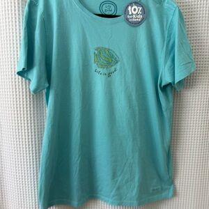 Life Is Good woman’s Teal Fish Graphic T-Shirt